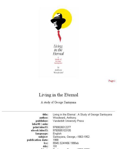 Living in the eternal: a study of George Santayana