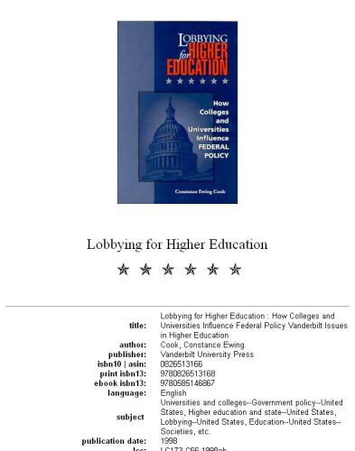 Lobbying for higher education: how colleges and universities influence federal policy