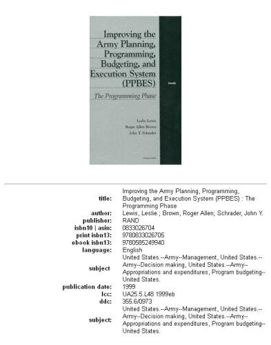 Improving the army planning, programming, budgeting, and execution system (PPBES): the programming phase
