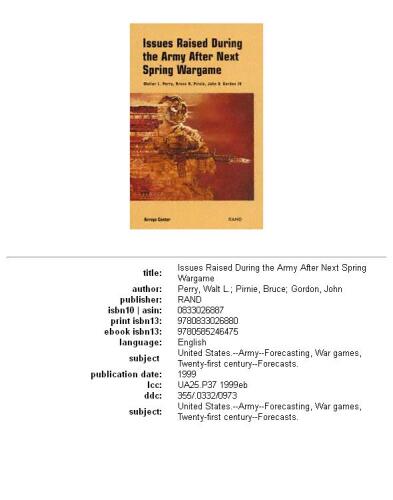 Issues raised during the Army after next spring wargame