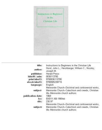 Instructions to Beginners in the Christian Life