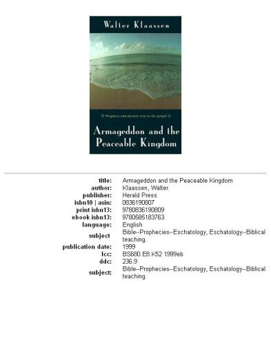 Armageddon and the peaceable kingdom