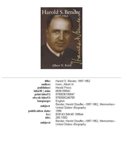 Harold S. Bender, 1897-1962