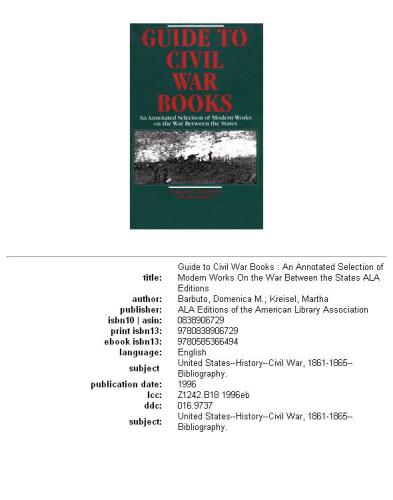 Guide to Civil War books: an annotated selection of modern works on the War Between the States