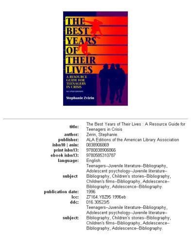 The best years of their lives: a resource guide for teenagers in crisis