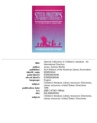 Special collections in children's literature: an international directory