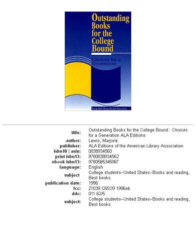 Outstanding books for the college bound: choices for a generation