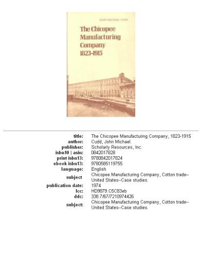 The Chicopee Manufacturing Company, 1823-1915