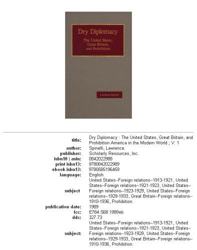 Dry diplomacy: the United States, Great Britain, and prohibition
