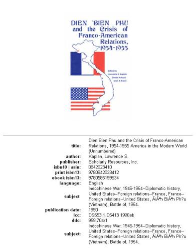 Dien Bien Phu and the crisis of Franco-American relations, 1954-1955