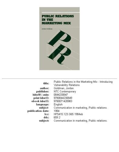 Public relations in the marketing mix: introducing vulnerability relations