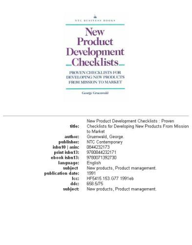 New product development checklists: proven checklists for developing new products from mission to market