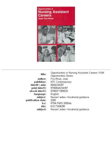 Opportunities in nursing assistant careers