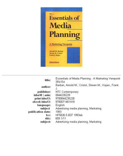 Essentials of media planning: a marketing viewpoint