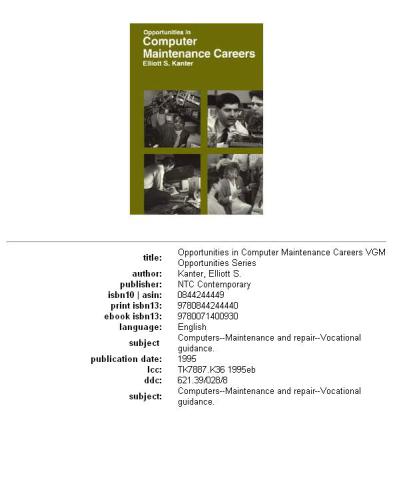 Opportunities in computer maintenance careers