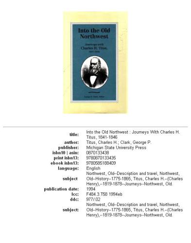 Into the old Northwest: journeys with Charles H. Titus, 1841-1846