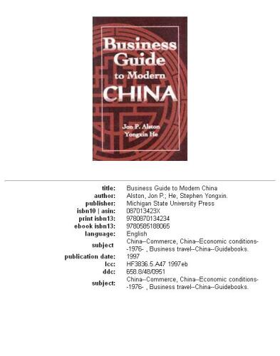 Business guide to modern China