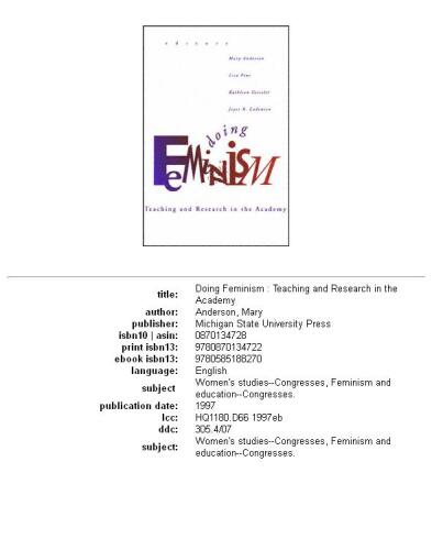 Doing feminism: teaching and research in the academy