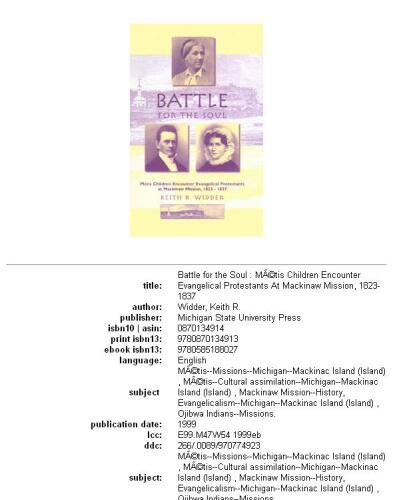 Battle for the soul: Métis children encounter evangelical Protestants at Mackinaw Mission, 1823-1837