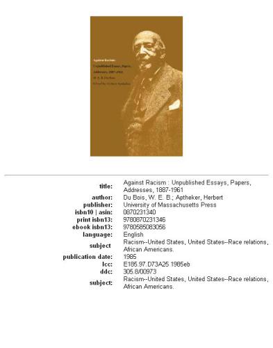 Against racism: unpublished essays, papers, addresses, 1887-1961