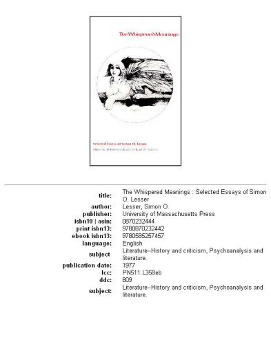 The whispered meanings: selected essays of Simon O. Lesser