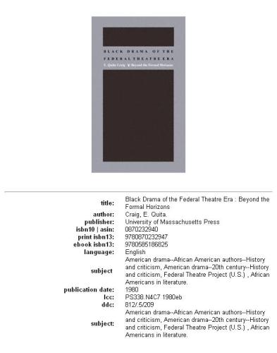 Black drama of the Federal theatre era: beyond the formal horizons