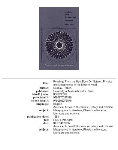 Readings from the new book on nature: physics and metaphysics in the modern novel
