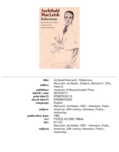 Archibald MacLeish: reflections