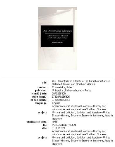 Our decentralized literature: cultural mediations in selected Jewish and Southern writers