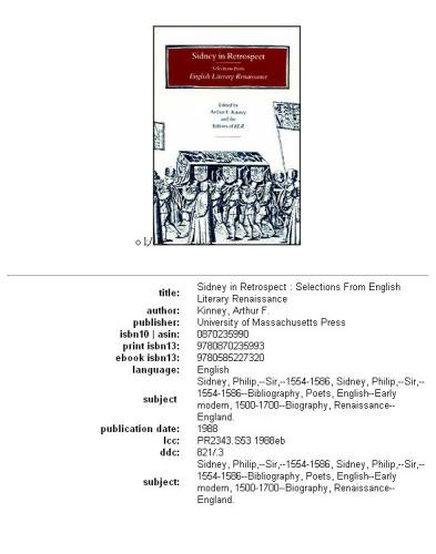 Sidney in retrospect: selections from English literary renaissance