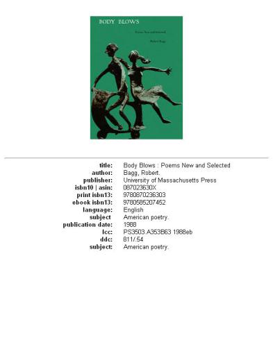 Body blows: poems new and selected