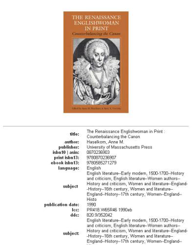The Renaissance Englishwoman in print: counterbalancing the canon