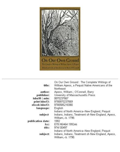 On our own ground: the complete writings of William Apess, a Pequot