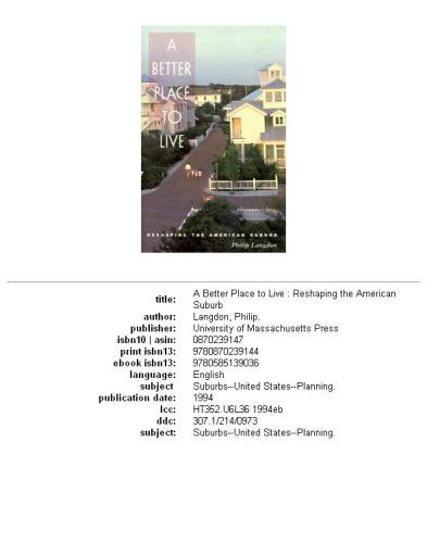 A better place to live: reshaping the American suburb