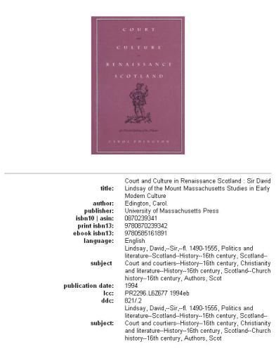 Court and culture in Renaissance Scotland: Sir David Lindsay of the Mount