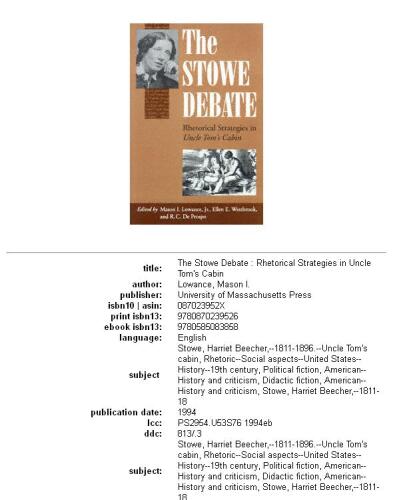 The Stowe debate: rhetorical strategies in Uncle Tom's cabin