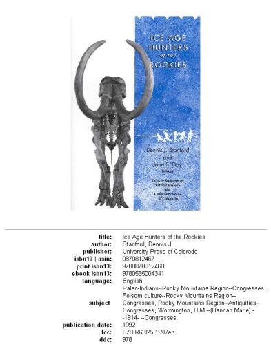 Ice age hunters of the Rockies