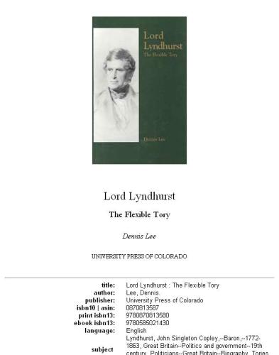 Lord Lyndhurst: the flexible Tory