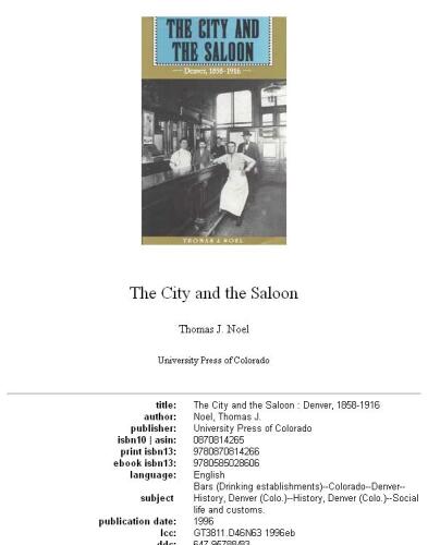 The city and the saloon: Denver, 1858-1916