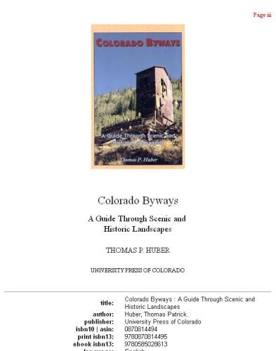 Colorado byways: a guide through scenic and historic landscapes