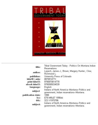 Tribal government today: politics on Montana Indian reservations