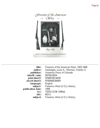 Firearms of the American West, 1803-1865