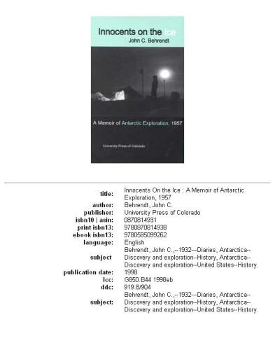 Innocents on the ice: a memoir of Antarctic exploration, 1957