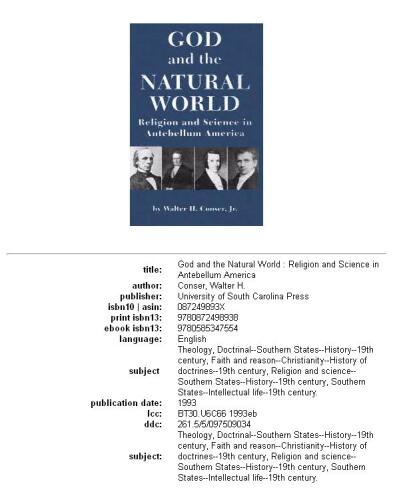 God and the natural world: religion and science in antebellum America