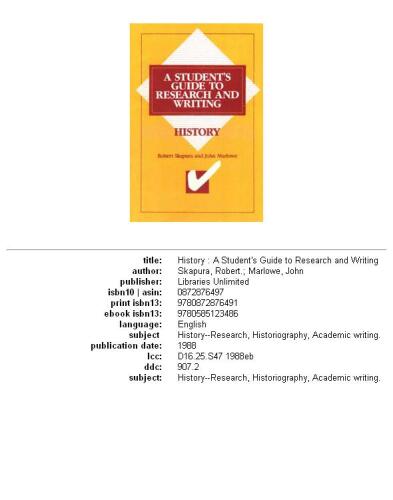 History: a student's guide to research and writing