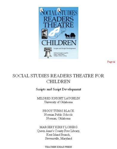 Social studies readers theatre for children: scripts and script development