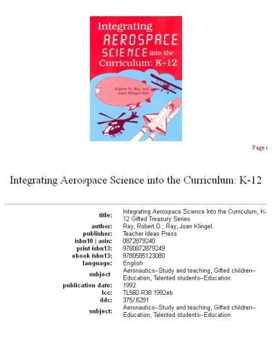 Integrating aerospace science into the curriculum, K-12