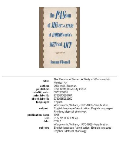 The passion of meter: a study of Wordsworth's metrical art