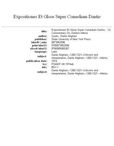 Guido da Pisa's Expositiones et glose super Comediam Dantis