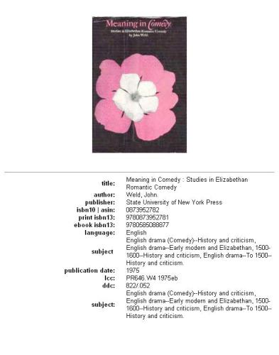 Meaning in comedy: studies in Elizabethan romantic comedy